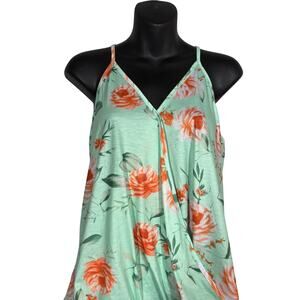 NEW! Aokosor Floral Tank Strappy Mint Peach Draped Casual Top Shirt - XL